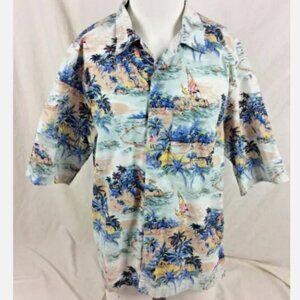 Vintage Box Office Island Mens Hawaiian Shirt Large Short Sleeve Ocean Palm Tree